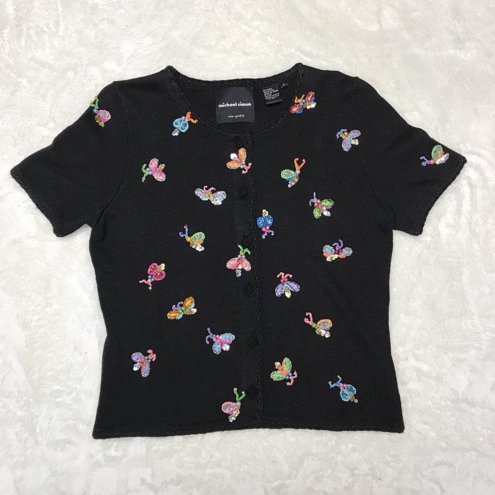Women’s small Michael Simon button down short sleeve with butterflies